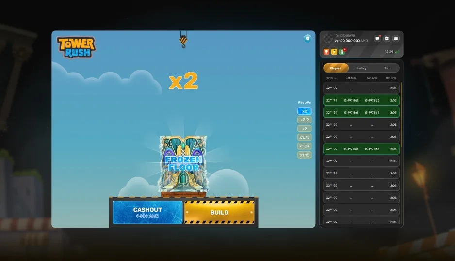 Frozen Floor-Funktion im Tower Rush-Spiel